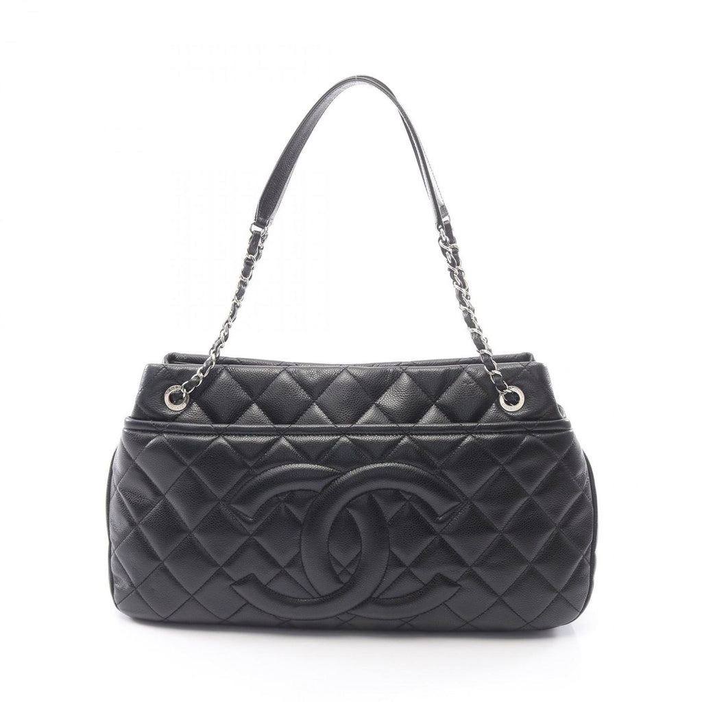 Chanel Tote Quilted Black Caviar Leather CC Logo Chain