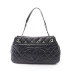 Chanel Tote Quilted Black Caviar Leather CC Logo Chain