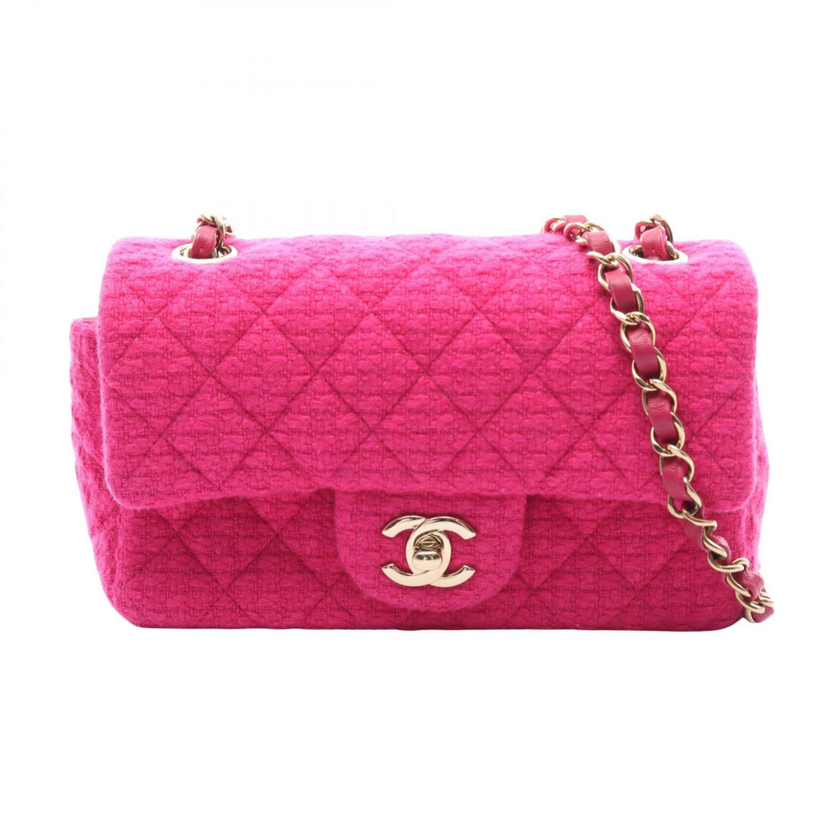 Chanel Shoulder Bag Mini Matelasse 20 Fuchsia Pink Leather Chain