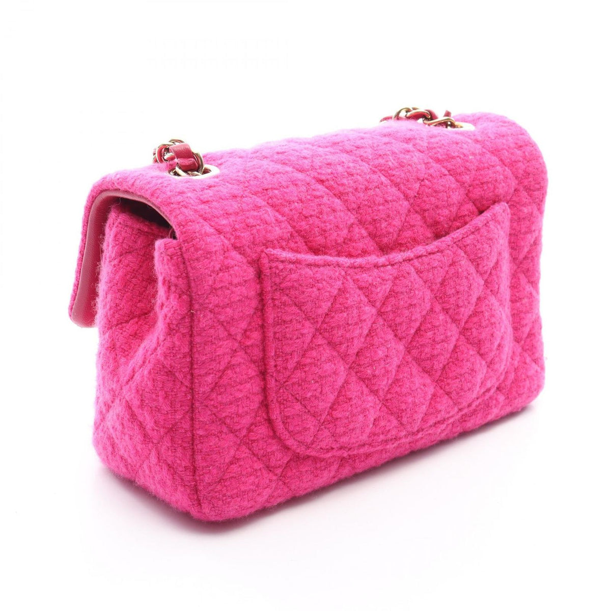 Chanel Shoulder Bag Mini Matelasse 20 Fuchsia Pink Leather Chain — view 2