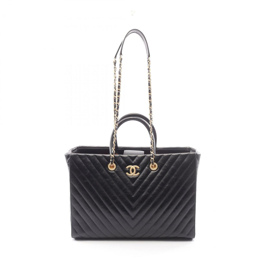 Chanel Tote Stitch 2-Way Black Leather Shawpingbag