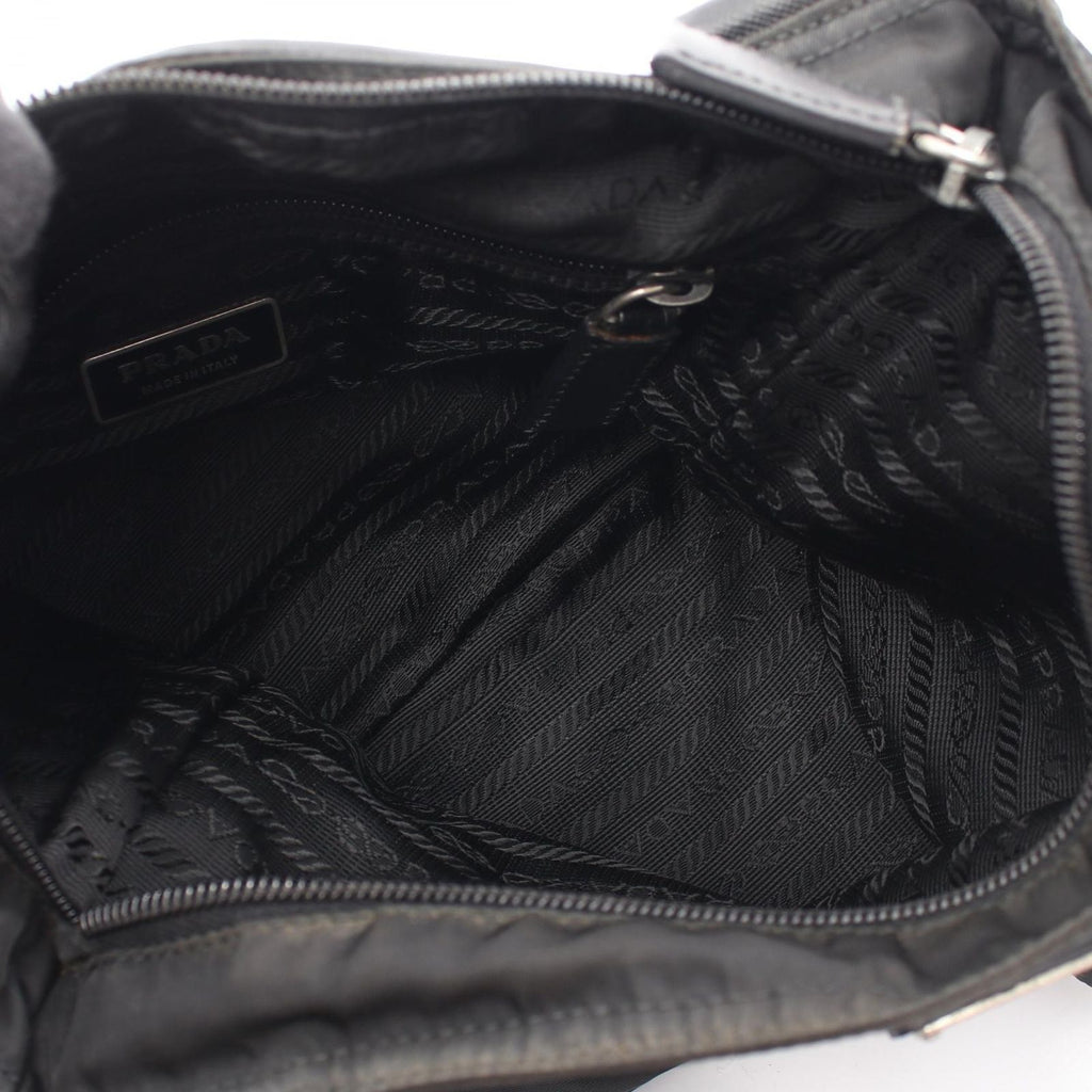 Prada Shoulder Bag Triangle Logo Black Nylon Saffiano Leather — view 3