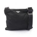Prada Shoulder Bag Triangle Logo Black Nylon Saffiano Leather