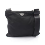 Prada Shoulder Bag Triangle Logo Black Nylon Saffiano Leather