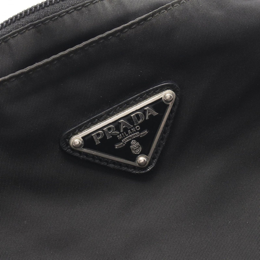 Prada Shoulder Bag Triangle Logo Black Nylon Saffiano Leather — view 5