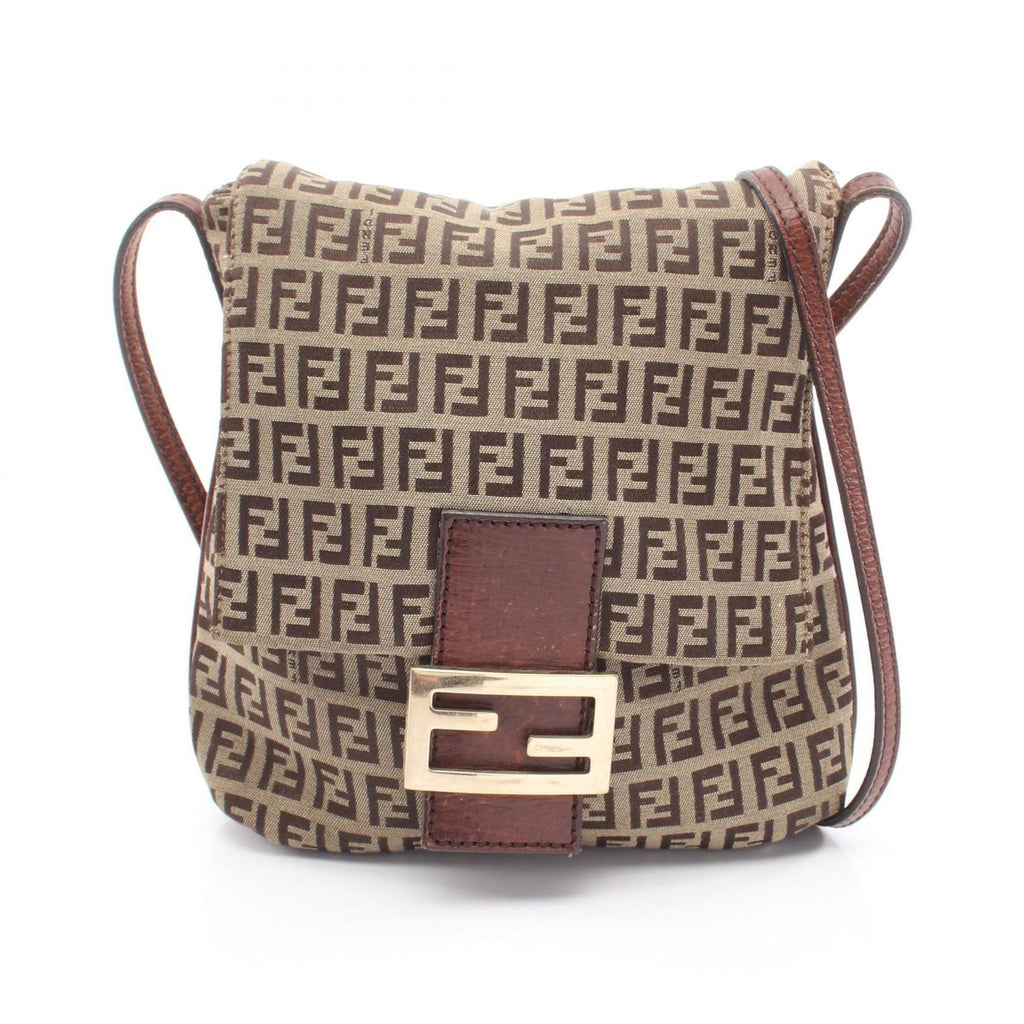 Fendi Shoulder Bag Zucchi Brown Canvas Leather