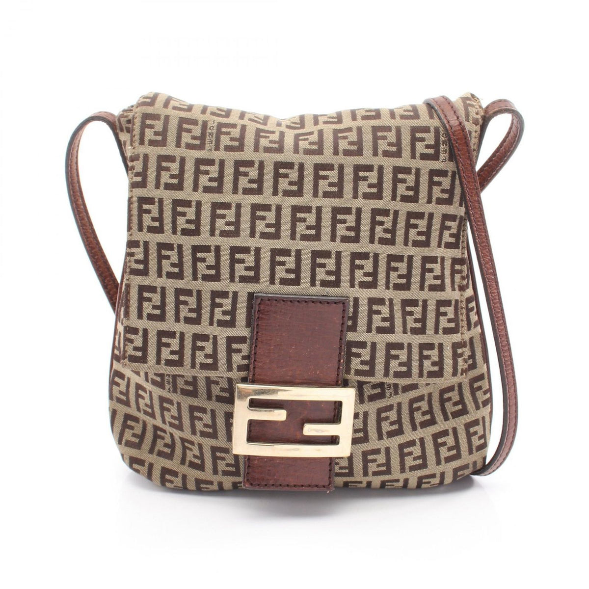 Fendi Shoulder Bag Zucchi Brown Canvas Leather