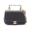 Chanel Shoulder Bag Mini Matelasse Top Handle 2-Way Black Lambskin Quilted