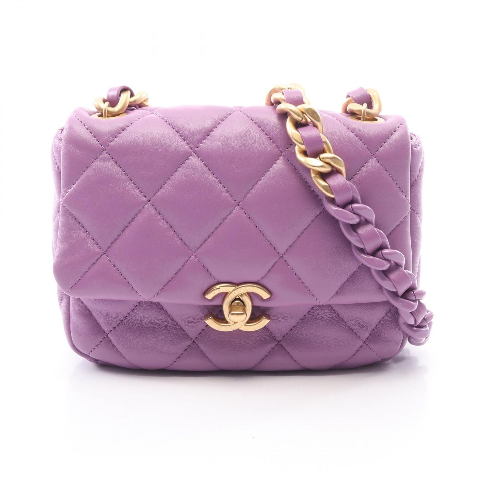 Chanel Shoulder Bag Mini Matelasse Combinationhardware Purple Lambskin Chain