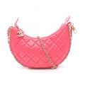 Chanel Shoulder Bag Quilted Small Hobo Fuchsia Pink Lambskin Chain