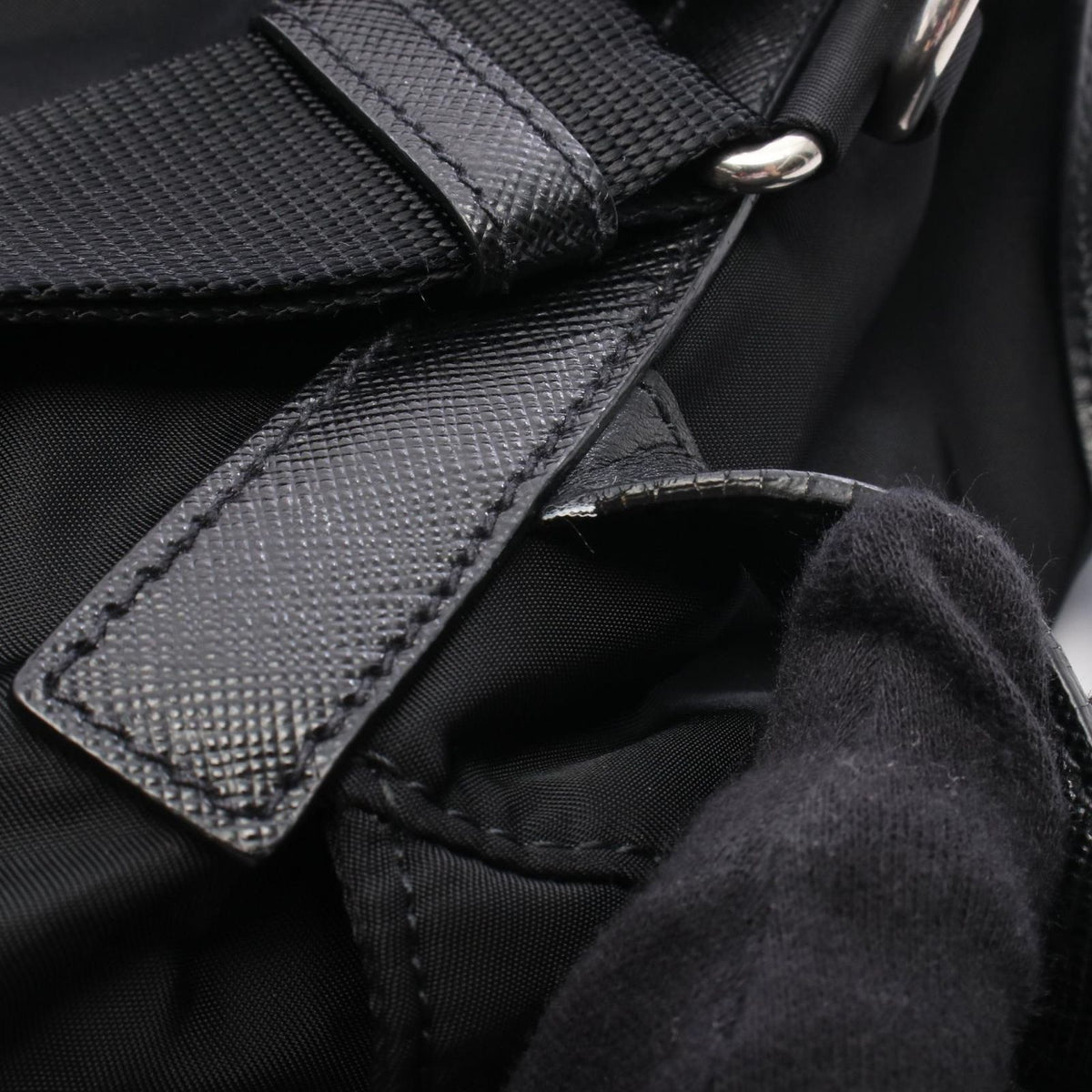 Prada Backpack Back Re-Nylon 2-Way Black Nylon Leather Triangle Logo Backpack — view 8