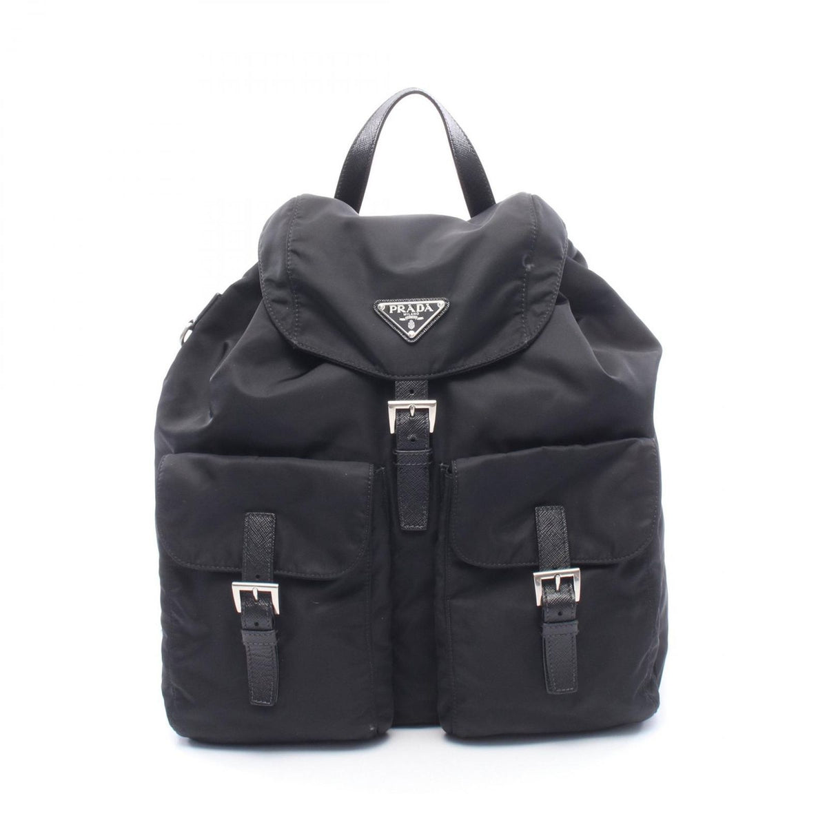 Prada Backpack Back Re-Nylon 2-Way Black Nylon Leather Triangle Logo Backpack