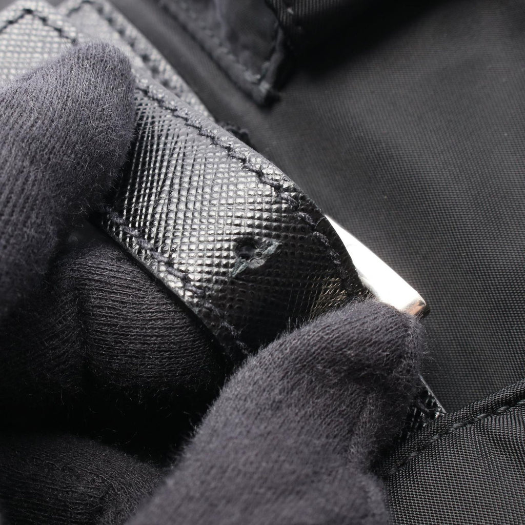 Prada Backpack Back Re-Nylon 2-Way Black Nylon Leather Triangle Logo Backpack — view 9