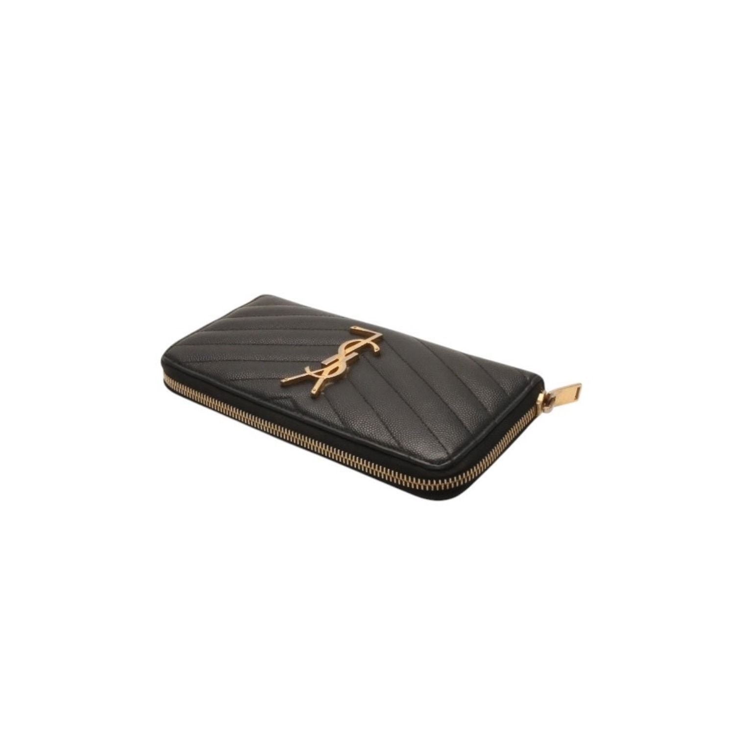 Saint Laurent Wallet Black V-shaped Quilted Gold — view 4
