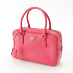 Prada Saffiano Luxe Leather Triangle Logo Mini Boston Handbag Pink — view 2