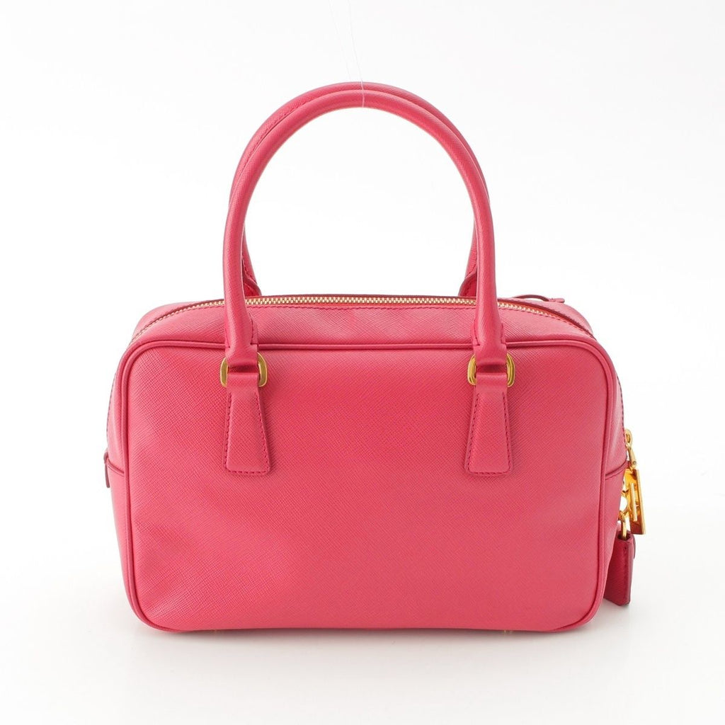 Prada Saffiano Luxe Leather Triangle Logo Mini Boston Handbag Pink — view 4