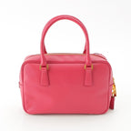 Prada Saffiano Luxe Leather Triangle Logo Mini Boston Handbag Pink — view 4