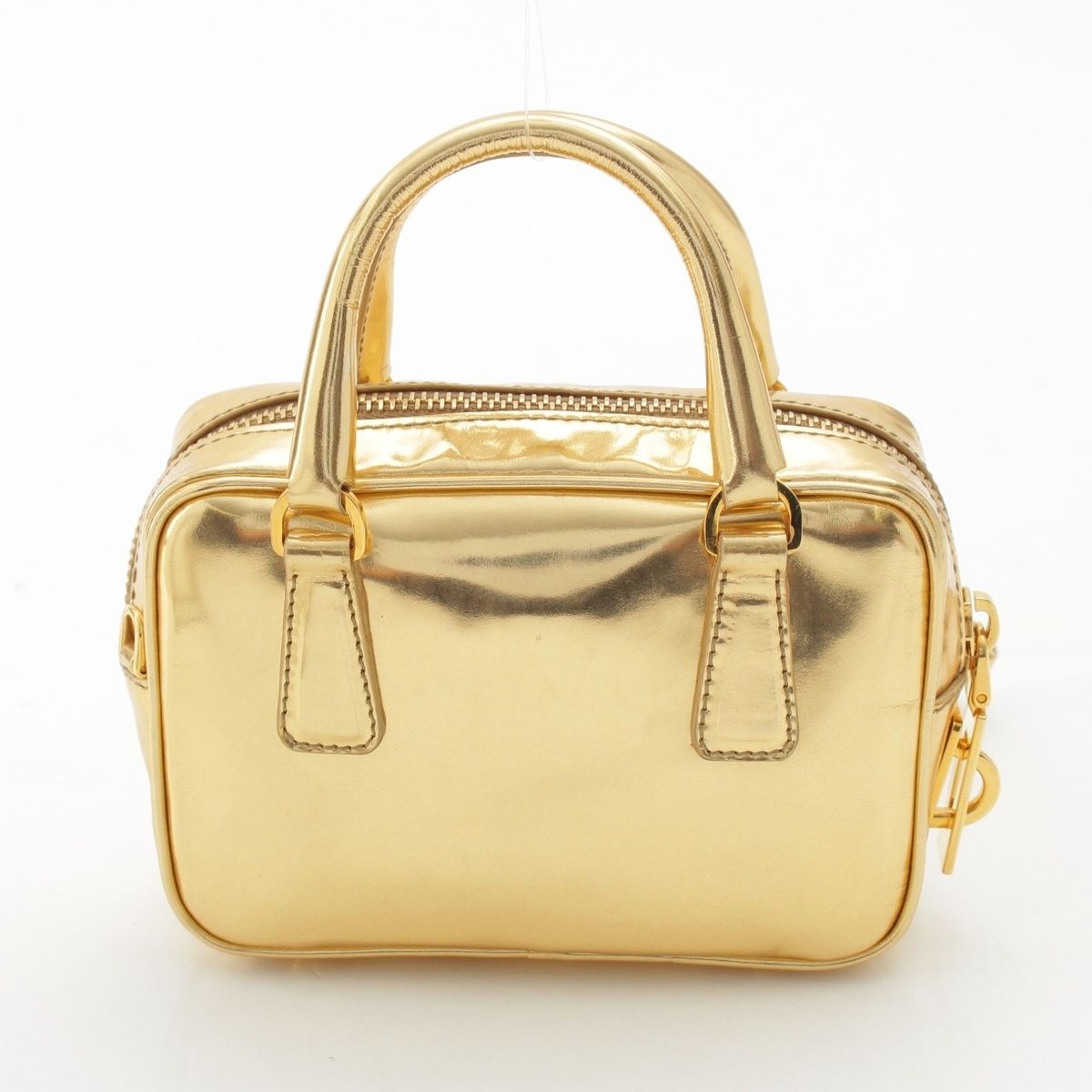 Prada Leather Triangle Logo Mini 2-Way Chain Shoulder Bag Gold — view 4