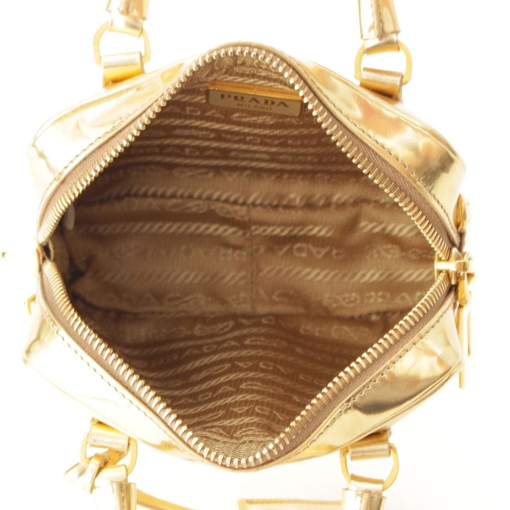 Prada Leather Triangle Logo Mini 2-Way Chain Shoulder Bag Gold — view 6