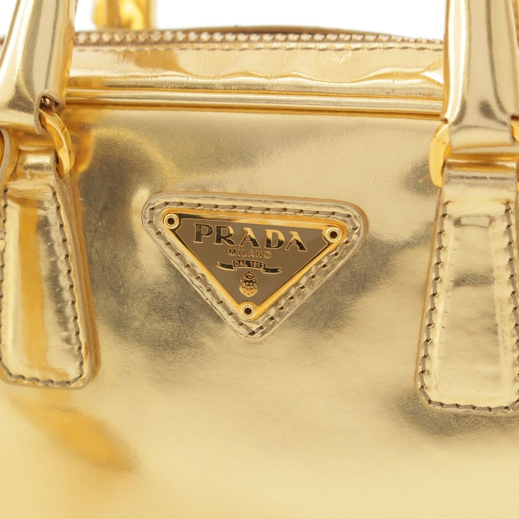 Prada Leather Triangle Logo Mini 2-Way Chain Shoulder Bag Gold — view 8