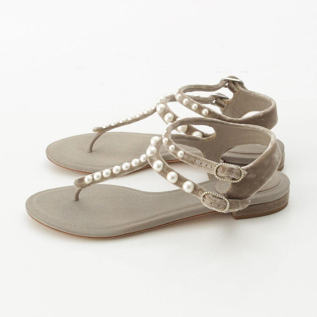 Chanel Velour CC Logo Pearl Strap Sandals Gray Ju 36 1 2C — view 2