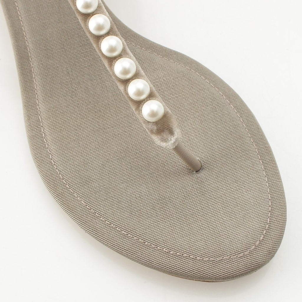 Chanel Velour CC Logo Pearl Strap Sandals Gray Ju 36 1 2C — view 5