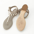 Chanel Velour CC Logo Pearl Strap Sandals Gray Ju 36 1 2C — view 4