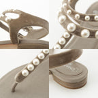 Chanel Velour CC Logo Pearl Strap Sandals Gray Ju 36 1 2C — view 9