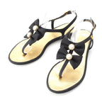 Chanel Pearl CC Logo Ribbon Sandals Black Gold 36 1 2C