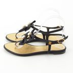 Chanel Pearl CC Logo Ribbon Sandals Black Gold 36 1 2C — view 3