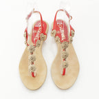 Chanel Leather CC Logo Camellia Suede Sandals Beige Red 36c — view 2