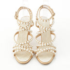 Chanel Leather Pearl CC Logo Strap Quilted Sandals Beige — view 2