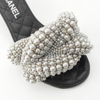 Chanel Pearl CC Logo Heels Gladiator Sandals Black — view 6