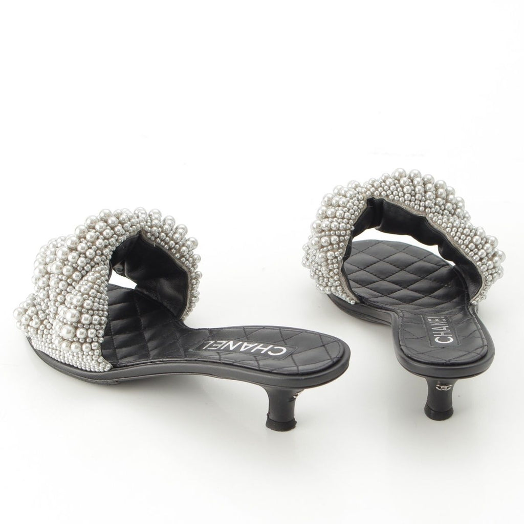 Chanel Pearl CC Logo Heels Gladiator Sandals Black — view 4