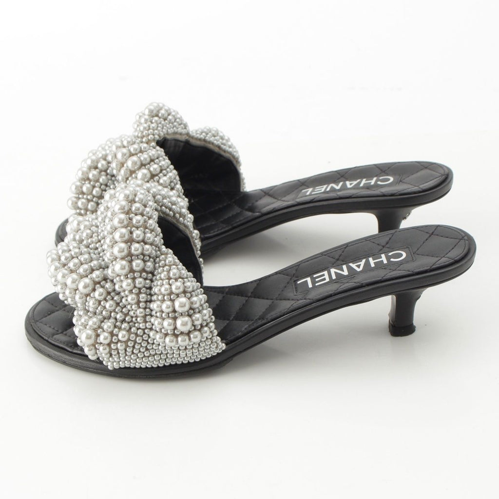 Chanel Pearl CC Logo Heels Gladiator Sandals Black — view 3