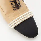 Chanel Leather Pearl CC Logo Loafers Beige Black — view 6