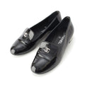 Chanel Pearl Patent Leather CC Logo Loafers Black