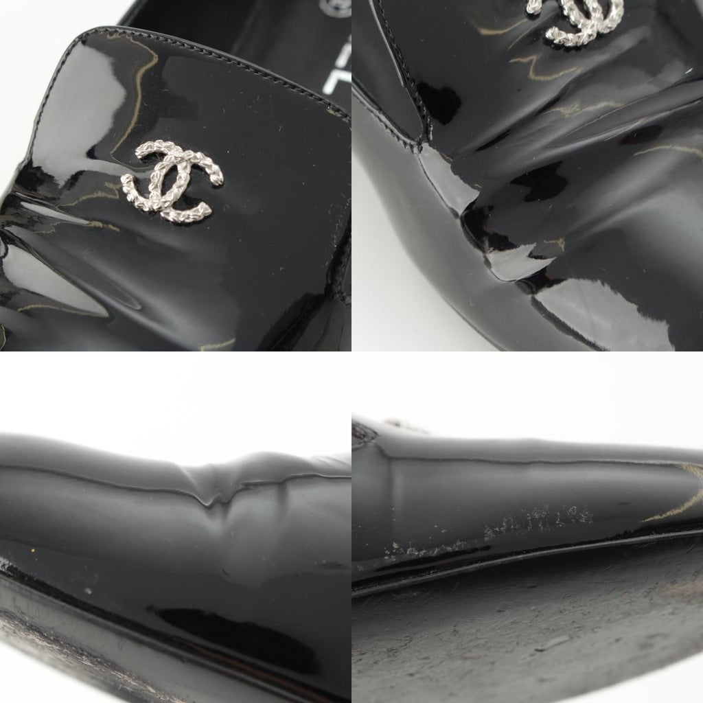 Chanel Pearl Patent Leather CC Logo Loafers Black — view 9