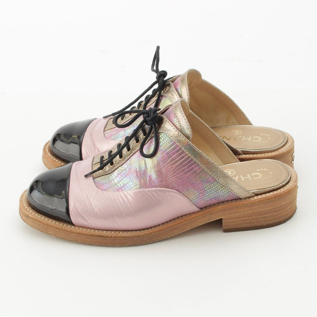 Chanel Leather CC Logo Oxford Mules Pink Black — view 3