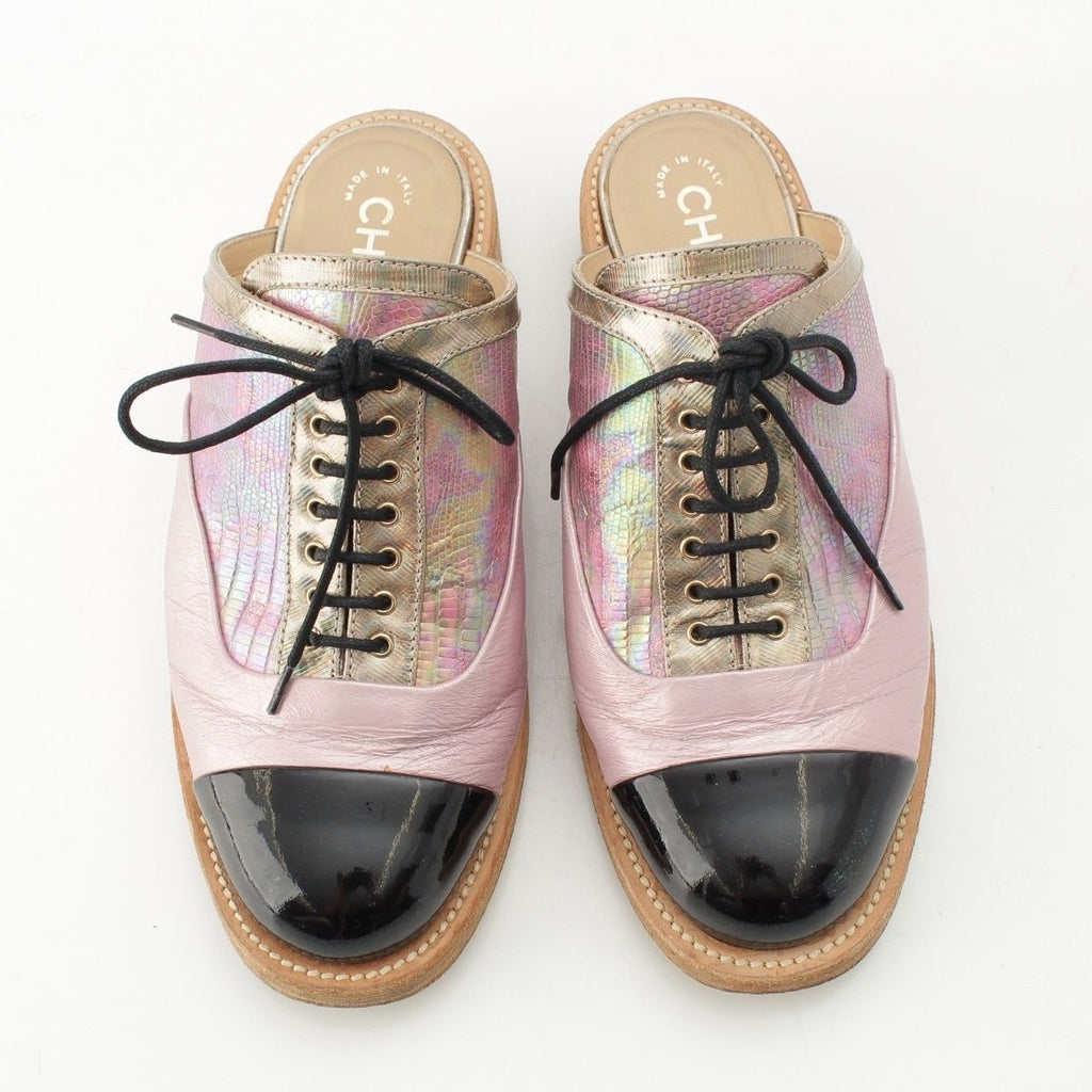 Chanel Leather CC Logo Oxford Mules Pink Black — view 2
