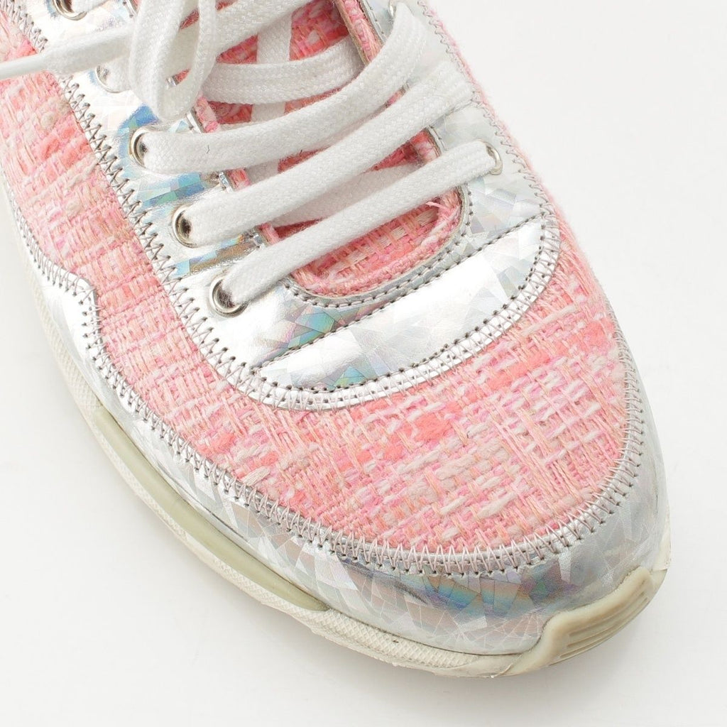 Chanel Tweed CC Logo Sneakers Pink Silver — view 6