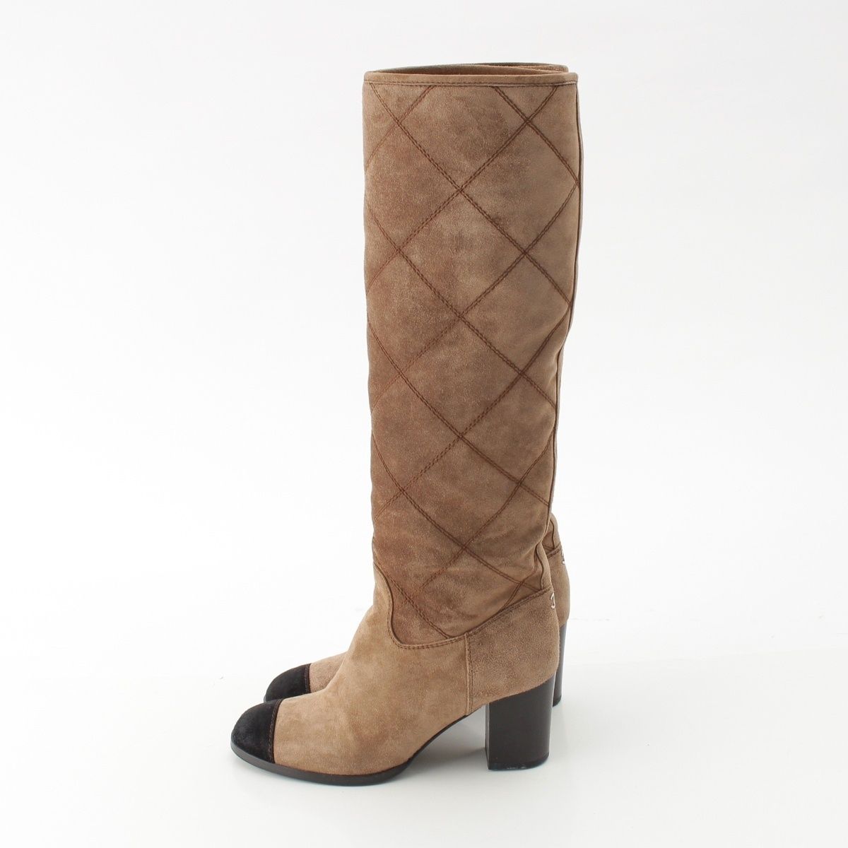 Chanel Suede CC Logo Quilted Long Boots Brown — view 3