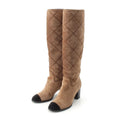 Chanel Suede CC Logo Quilted Long Boots Brown