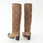 Chanel Suede CC Logo Quilted Long Boots Brown — view 4