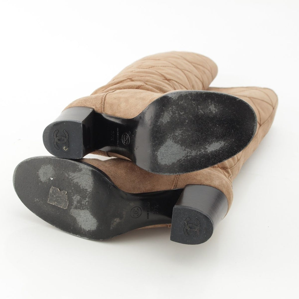 Chanel Suede CC Logo Quilted Long Boots Brown — view 5