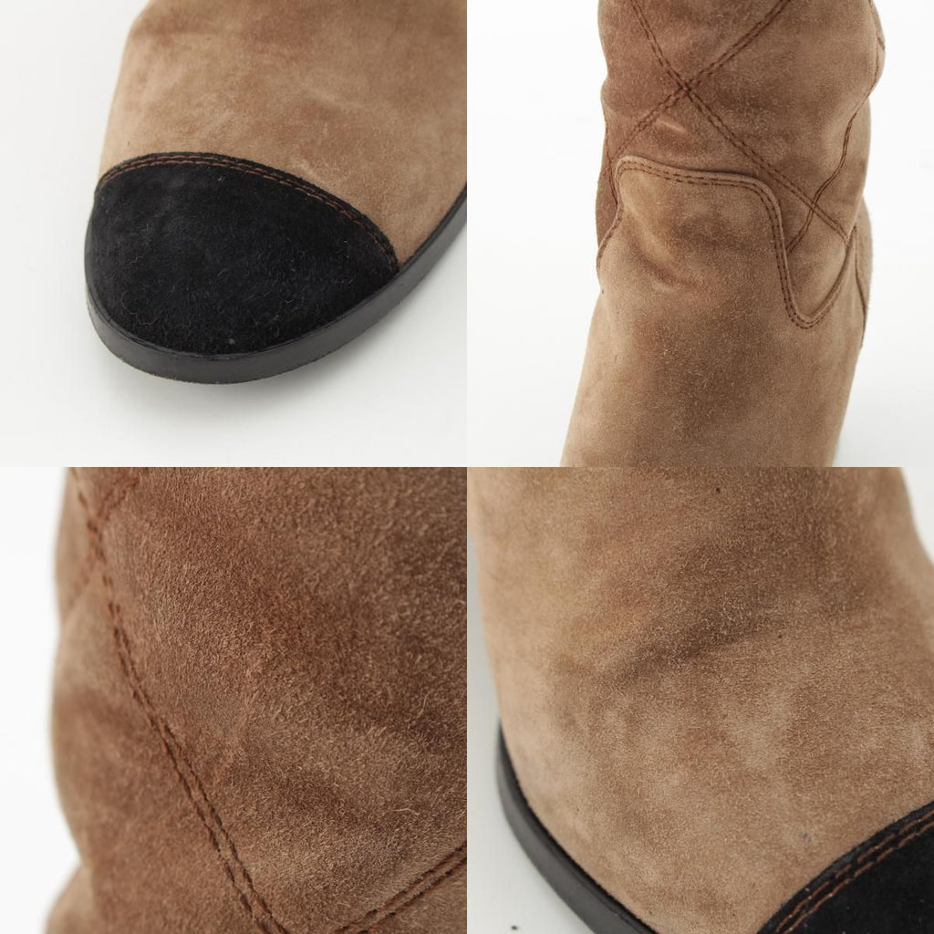 Chanel Suede CC Logo Quilted Long Boots Brown — view 8