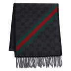 Gucci GG Pattern Sherry Line Wool Fringe Scarf