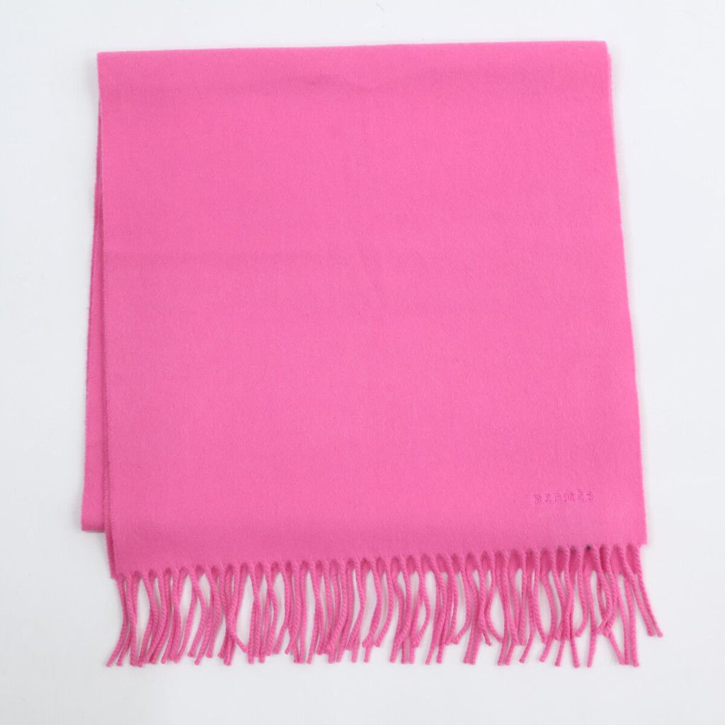 Hermes Logo Embroidery Cashmere Fringe Scarf