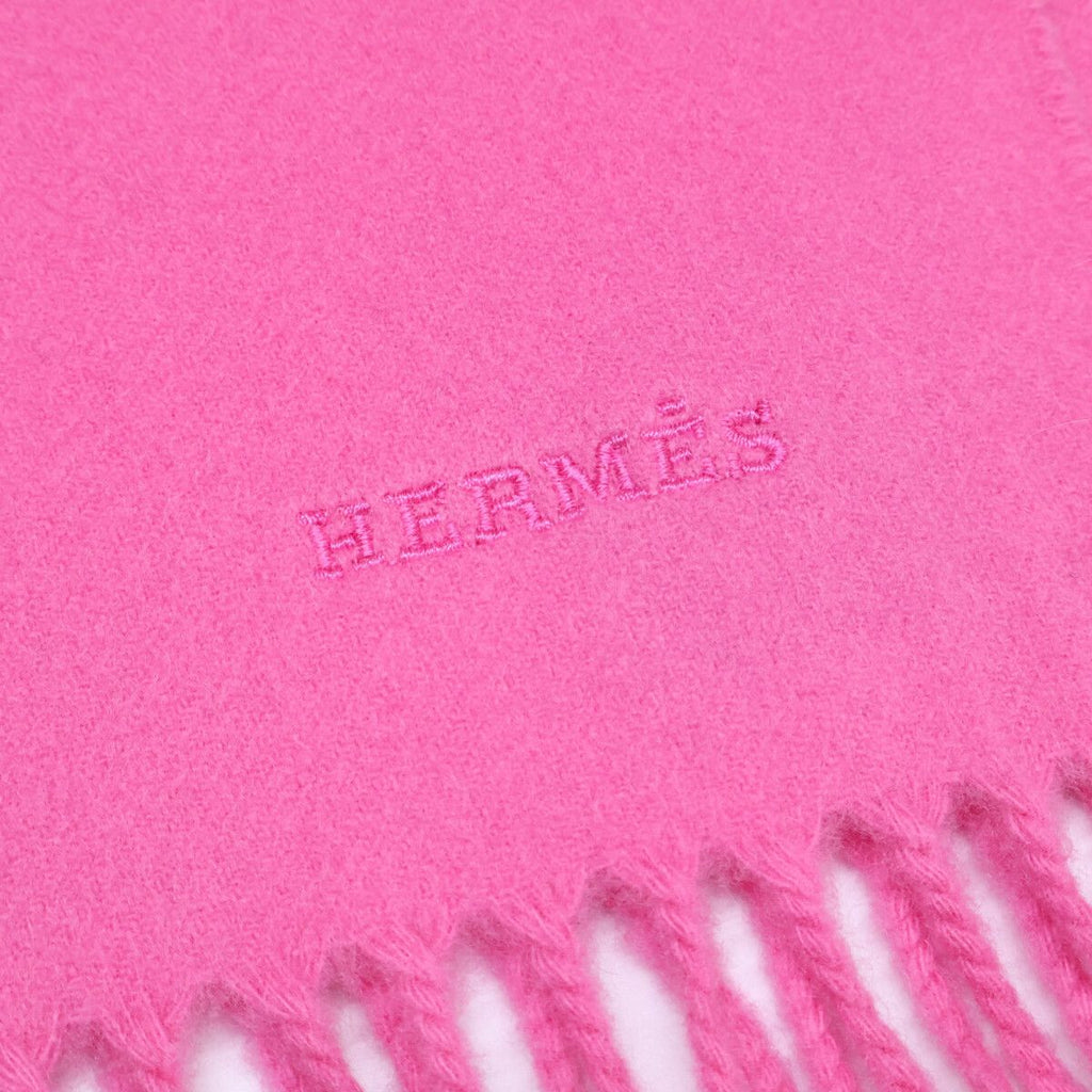 Hermes Logo Embroidery Cashmere Fringe Scarf — view 4