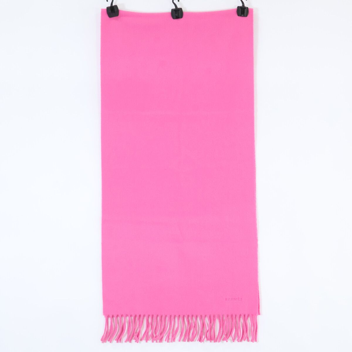 Hermes Logo Embroidery Cashmere Fringe Scarf — view 2